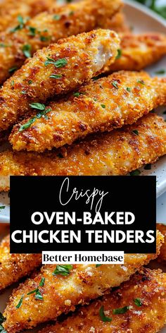 oven baked chicken tenders on a white plate