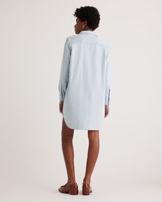 It's the versatility and comfiness of your favorite broken-in jeans, but in our Distressed Denim Shirt Dress. Style it sporty with sneakers and a baseball cap or dress it up with shimmery extras from head to toe—either way, you'll wear this one way more often than you think.  | Quince | Women's Distressed Denim Shirt Dress in Light Chambray, Size XS, Cotton Slim Fit Casual Cotton Denim Dress, Casual Cotton Denim Dress For Work, Casual Chambray Denim Dress With Relaxed Fit, Casual Chambray Denim Dress In Relaxed Fit, Casual Cotton Denim Dress For Daywear, Casual Washed Denim Dress For Work, Casual Medium Wash Relaxed Fit Denim Dress, Casual Relaxed Fit Medium Wash Denim Dress, Casual Fitted Denim Dress For Daywear