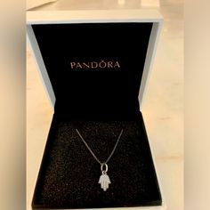 Pandora Hamsa Charm On 16 Inch Sterling Chain. Adjustable To 14 Inches. In Original Box. Never Worn. Great Condition. Hamsa Charm, Long Necklaces, Pandora Silver, Pandora Jewelry, Sterling Silver Chain, Sterling Silver Chains, Long Necklace, Womens Jewelry Necklace, Silver Chain