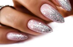 Christmas Gel Nails, Nail Designs Valentines, Nails 2021, Sparkle Nails, Trendy Nail Art, New Year's Nails, Silver Nails, Xmas Nails, Fancy Nails