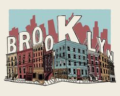 the word brooklyn is surrounded by buildings and skyscrapers