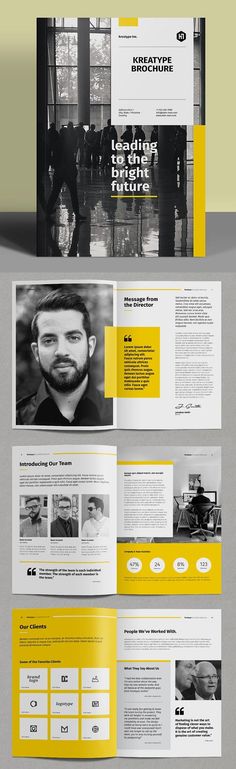 a yellow and black brochure is shown