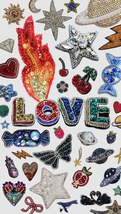 the word love is surrounded by many different types of sequins