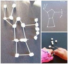 four pictures showing different ways to make clothes with pins and needles, including the shape of a dress