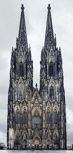 two very tall cathedrals sitting next to each other on top of a field in front of a cloudy sky