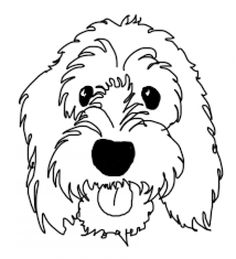 a black and white drawing of a dog's face