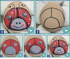 instructions for how to make a ladybug painted on a rock with acrylic paint