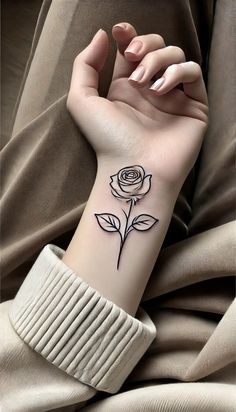 Fine Line Peony Tattoo, Rose Wrist Tattoo, Tattoo On The Wrist, Wrist Tattoos Girls, Typography Tattoo, Modern Floral Design, Classic Flower, Peonies Tattoo