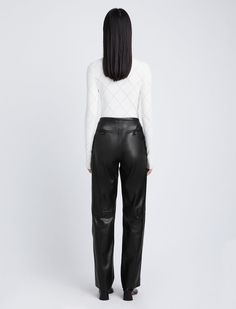 These Proenza Schouler Faux Leather Straight Leg Pants are cut and tailored from supple, glossy fabric. They sit high on the waist and are shaped to a straight-leg silhouette. Faux Leather Straight Leg Pants, Heel Accessories, Black High Waist, Straight Leg Trousers, Turtle Neck Top, Denim Flares, White Label, Fashion Books, Denim Pant