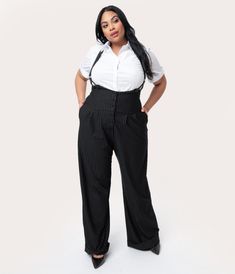 Unique Vintage Plus Size 1930s Black & White Pin Stripe Thelma Suspend Plus Size Business Attire, Uv Clothing, Inspired Clothes, Couples Costume, Vintage Plus Size, Curvy Barbie, Hipster Grunge, Digital Fashion