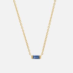 today@atpresent.com if your selection is “Sold out.” Sold-out items may be made-to-order and can take 6–8 weeks to produce. The Eriness Solitaire Blue Sapphire Baguette Necklace will quickly become your new everyday necklace. With a beautiful blue sapphire baguette set in yellow gold, this dainty piece is the ideal pop of color. Wear this necklace at 16”, 17” or 18” for endless layering possibilities! 14k Gold Sapphire 0.13 carats Sapphire Necklace With Baguette Cut For Gifts, Sapphire Necklace Baguette Cut For Gift, Sapphire Baguette Cut Necklace For Gift, Blue Baguette Cut Necklaces For Gifts, Baguette Necklace, Jewelry Elegant, Thread Earrings, Everyday Necklace, Earring Sale