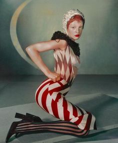 a woman with red and white stripes on her body