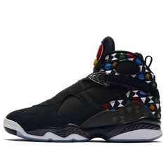 Air Jordan 8 Retro 'Quai 54 Black' CJ9218-001 (AJ8/SNKR/High Top/Multicolor/Basketball) Sporty Multicolor High-top Jordan Shoes, Multicolor Casual Sneakers For Basketball, Casual Multicolor Sneakers For Basketball, Casual Multicolor Jordan Shoes For Sports, Sporty Custom Black Sneakers For Sports Events, Sporty Black Custom Sneakers For Sports Events, Multicolor High-top Jordan Shoes For Sports, Black Sneakers With Air Max Cushioning For Sports, Casual Multicolor Basketball Shoes