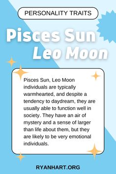 an advertisement for pisces sun leo moon, with the caption in english