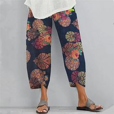 Women's Chinos Slacks Pants Trousers Cotton And Linen Blue Pink Red Mid Waist Basic Casual / Sporty Daily Weekend Pocket Print Ankle-Length Comfort Graphic Prints S M L XL XXL / Loose Fit 2023 - US $16.99 Vintage Harem Pants, Womens Chinos, Cotton Linen Pants, Slack Pants, Linen Pants Women, Casual Sporty, Type Of Pants, Cropped Trousers, Look Casual