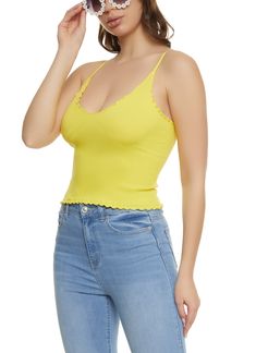 Ambiance, Sleeveless, V-Neck, Cami, Cropped Hem, Adjustable Strap(s), Lettuce Edge, Solid, Ribbed Knit, Item Number 1301054263958 Casual Spring Tank Top With Seamless Design, Casual Seamless Tank Top For Spring, Casual Seamless V-neck Camisole, Fitted V-neck Seamless Tank Top, Casual Stretch Camisole With V-neck, Casual Stretch V-neck Camisole, Trendy Seamless Tops For Spring, Trendy Seamless V-neck Camisole, Trendy V-neck Seamless Camisole