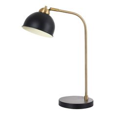 a black and gold desk lamp on a white background