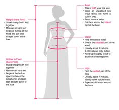 the dress size guide for a woman's body type, with measurements and measurements