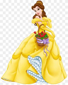 the princess in her yellow gown is holding a basket