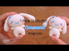 two small crocheted stuffed animals in their hands with the words how to crochet cinnamon amigurmi