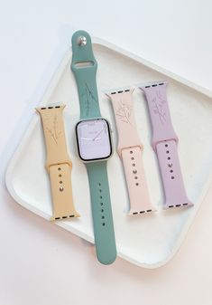 Our engraved Botanical watch bands are the perfect accessory for your wrist all series supported. Pictured in Sage, Wheat, Blush and Lavender. Textured and so unique it will catch everyone's eye. Easily removable to change looks, easily cleaned with warm water and liquid soap. ** These are laser engraved bands. This process produces ash, which can be imbedded into the design. Although these are cleaned before shipment, occasionally some remnants may remain. Soap water, or Isopropyl Alcohol with Cute Watch Bands, Smart Watch Aesthetic, Apple Watch Bands Aesthetic, Cute Apple Watch Bands, Engraved Watch, Apple Watch Bands Women, Apple Watch Fashion, Rose Gold Apple Watch, Vintage Watches Women