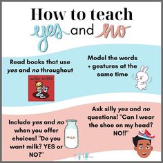 a poster with words and pictures on it that say how to teach yes and no