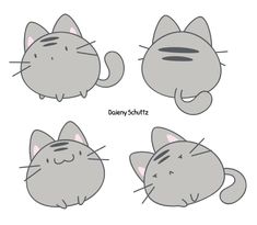 four cartoon cats with different facial expressions and their noses are drawn to look like they're sleeping