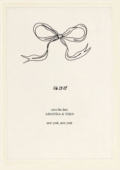 a wedding card with a ribbon tied around the back of it, in black and white