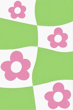 a green and white checkered background with pink flowers