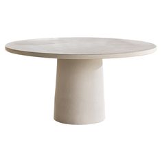 a white table with a round base on it's side, against a white background