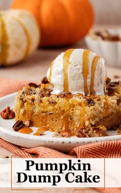 a slice of pumpkin dump cake on a plate