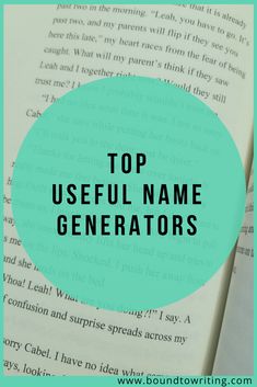 an open book with the title top useful name generators