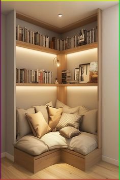 a couch that is in front of a book shelf