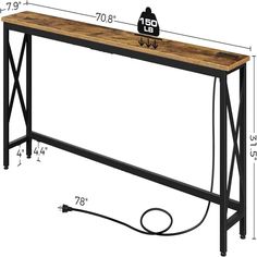 a table with an electric cord attached to it and measurements for the height of the table