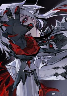 an anime character with white hair and red eyes