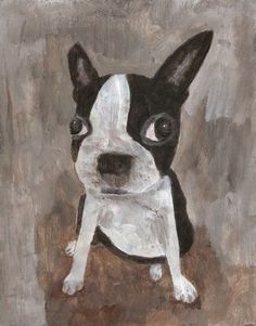 a painting of a small dog with big eyes