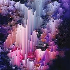 an abstract painting with pink, purple and blue colors in the middle of it's image