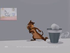 an animated mouse standing in front of a coffee cup