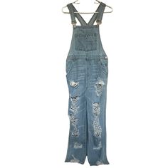 New Insane Gene Heavy Distressed Straight Denim Overall Jumpsuit Size Small Waist 13.5” Inseam 26.5” A7 Ripped High Rise Denim Jumpsuit For Spring, Ripped Light Wash Overalls For Spring, Light Wash Ripped Overalls For Spring, Spring High Rise Ripped Denim Jumpsuit, Spring High-rise Ripped Denim Jumpsuit, Spring Light Wash Ripped Overalls, Fitted Ripped Medium Wash Denim Jumpsuit, Ripped Medium Wash Fitted Denim Jumpsuit, Fitted Ripped Denim Jumpsuit In Medium Wash