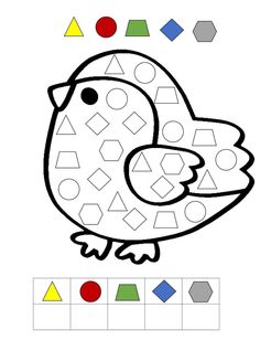 a coloring book with an image of a bird on it's back and colorful shapes in the background