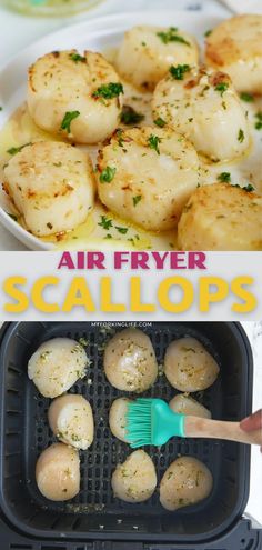 air fryer scallops with text overlay that says air fryer scallops