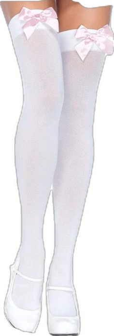 Fitted White Thigh-high Tights, White Fitted Knee-high Socks, White Stretch Thigh High Stockings, Tight-fitting White Legwear For Party, Fitted White Legwear For Party, White Knee-high Party Legwear, White Stretch Knee-high Legwear, White Thigh High Hosiery, White Thigh High Tights For Cosplay