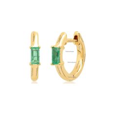 May Birthstone Jewelry ! This earring made in solid 14k Yellow gold with Genuine Baguette Emerald Gemstone Huggie Hoops earring. Great Gift For Christmas, Cyber Sale, Cyber Monday and Black Friday. Also available in Rose Gold, White Gold and Yellow Gold.  ★PRODUCT DETAILS : ★Product SKU : BLC-ER3961 ★METAL AND PURITY ★metal and Purity : 14k Yellow Gold (Stamped) Available in 9k and 18k ★STONES DETAILS ★gemstone : Genuine Emerald ★gemstone Weight :  0.30 CT Approx ★Birthstone : Emerald May Births 14k Gold Huggie Earrings With Gemstone, Yellow Gold Hoop Earrings With Birthstone, Fine Jewelry Baguette-cut Huggie Earrings As Gift, Everyday 14k Gold Gemstone Hoop Earrings, Everyday 14k Gold Hoop Earrings With Gemstones, 14k Gold Gemstone Huggie Earrings, 14k Gold Huggie Earrings With Birthstone For Anniversary, Yellow Gold Hoop Earrings With Birthstone For Anniversary, Anniversary Yellow Gold Hoop Earrings With Birthstone