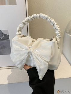 Bird in Bag - Elegant Pleated Crescent Moon Shape Womens Handbag Featuring Cloud Shaped Handle, Butterfly Knot, and Scarf Embellishment. Versatile Casual Mini Bag with Metal Chain and Shoulder Strap for Crossbody or Single Shoulder Wear. Womens Handbag, Butterfly Knot, Bag Elegant, Cloud Shapes, Moon Shape, Moon Shapes, Shoulder Messenger Bag, Bird In Bag, Square Bag