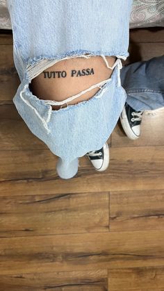 it’s a tattoo on my leg that says tutto passa, everything passes in italian Everything Passes Tattoo, Two Words Tattoo, Past Tattoo, Small Tattoos For Guys, Famous Artwork, Real Tattoo, Tattoo Style Drawings, Discreet Tattoos, Subtle Tattoos