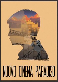 a movie poster with the words nuovo cinema paradiso in front of a man's head