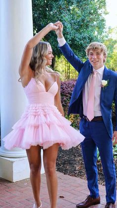 Cute A-Line Pink Tiered Tulle Short Homecoming Dresses VK23102409 Mini Birthday Dress, Pink Homecoming Dresses Short, Pink Homecoming Dress Short, Dresses Short Pink, Long Red Evening Dress, Prom Dresses V Neck, Pink Homecoming Dresses, Tulle Pink, Ruffle Prom Dress