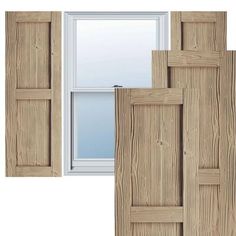 three different types of wooden doors and windows