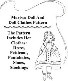 a black and white drawing of a girl in a dress with the words, ` person and doll clothes pattern '