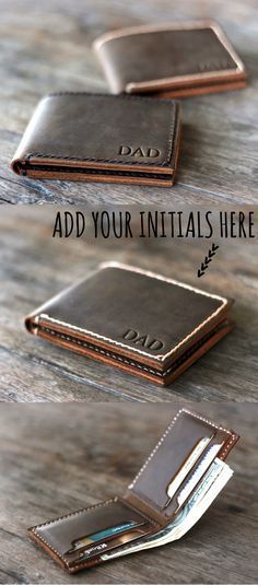 Personalized, full-grain leather wallet with hand stitched thread. The best accessory for both men and women. Crafted with love by joojoobs! #giftsformen #giftsforhim Gift For Groomsmen, Full Grain Leather Wallet, Skull Wallet, Minimalist Leather Wallet, Custom Wallet, Great Gifts For Women